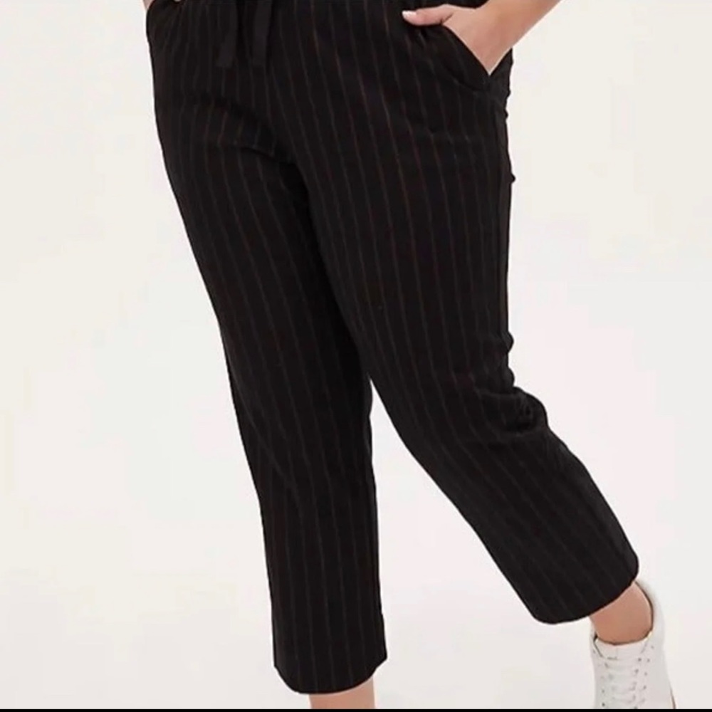 Torrid Black Stripe Twill Drawstring Crop Pants